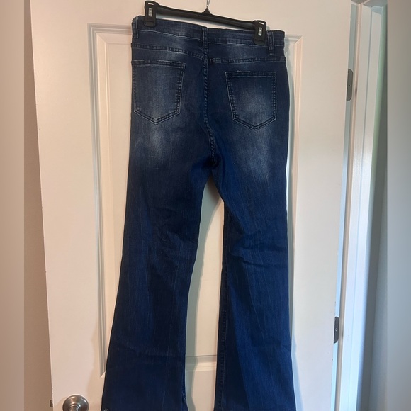 Dark wash, distressed, flare jeans - Picture 2 of 2
